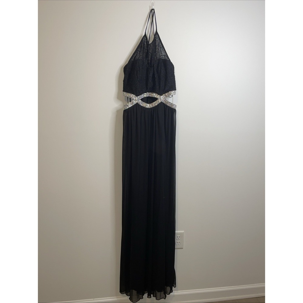 Speechless Size 13 Juniors Black Prom‎ Dress Gown Silver Beaded Cutout